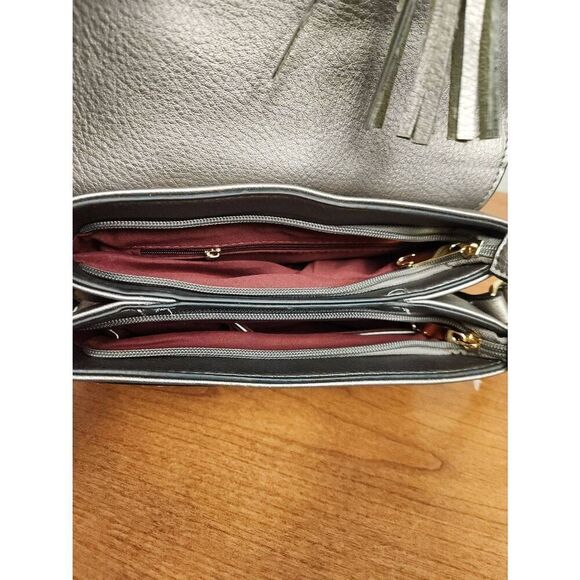 Kate Spade New York Satchel Zipper Fringe Shoulder Crossbody Silver/Grey Purse L - Picture 9 of 11